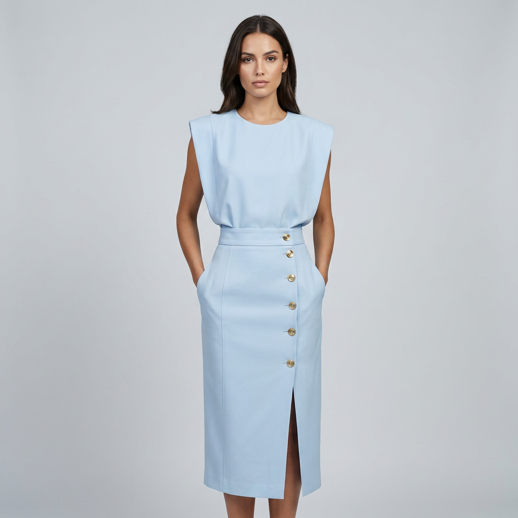 Elegantes Midi-Kleid mit Rundhalsausschnitt und Schlitz