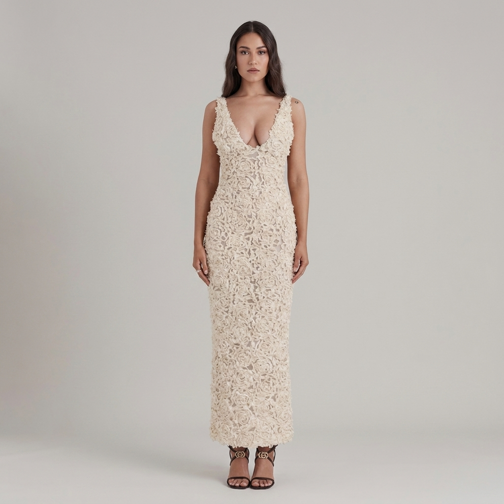 Ätherisches Midi-Spitzenkleid in Etuiform mit breiten Trägern