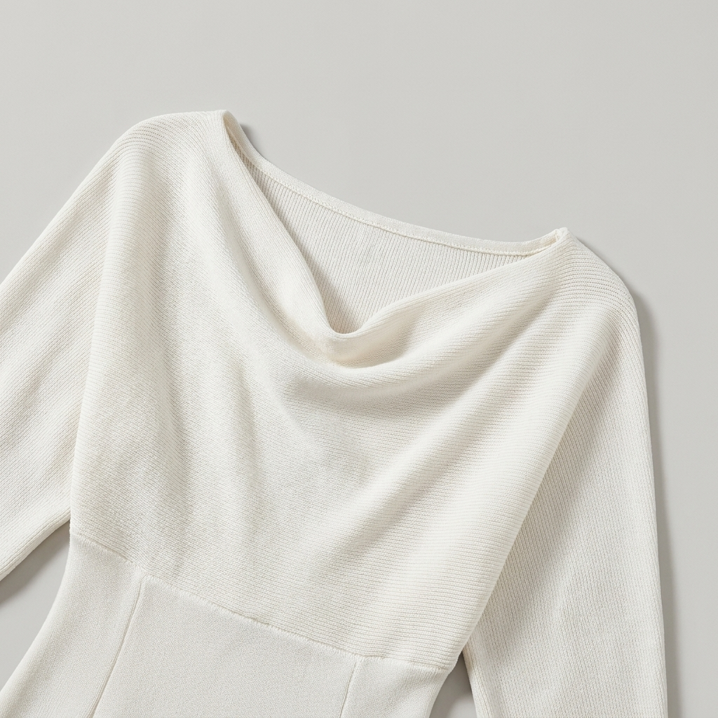 Weißes Midi-Kleid mit drapierten Fledermausärmeln