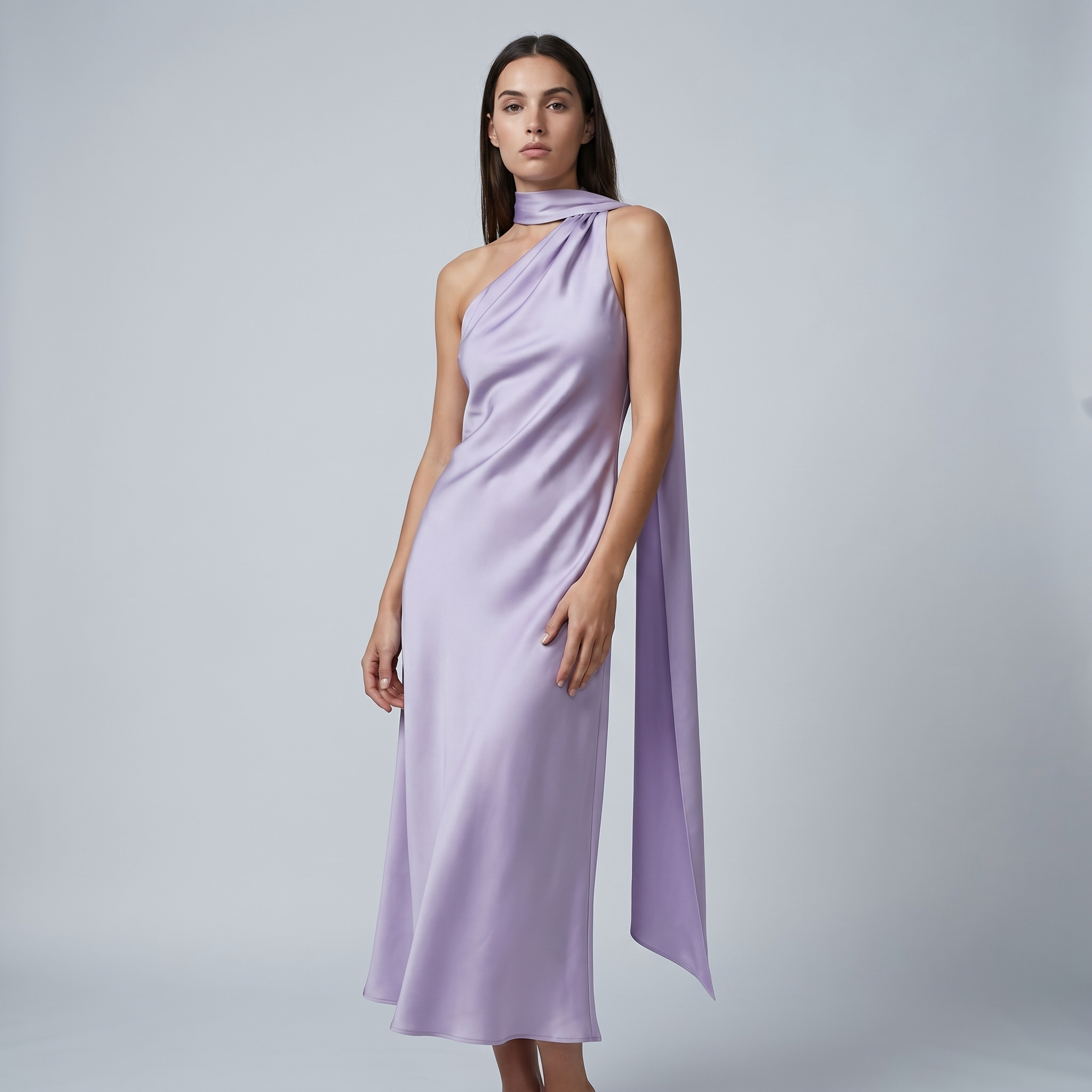 Luxurious satin maxi dress for festive occasions
