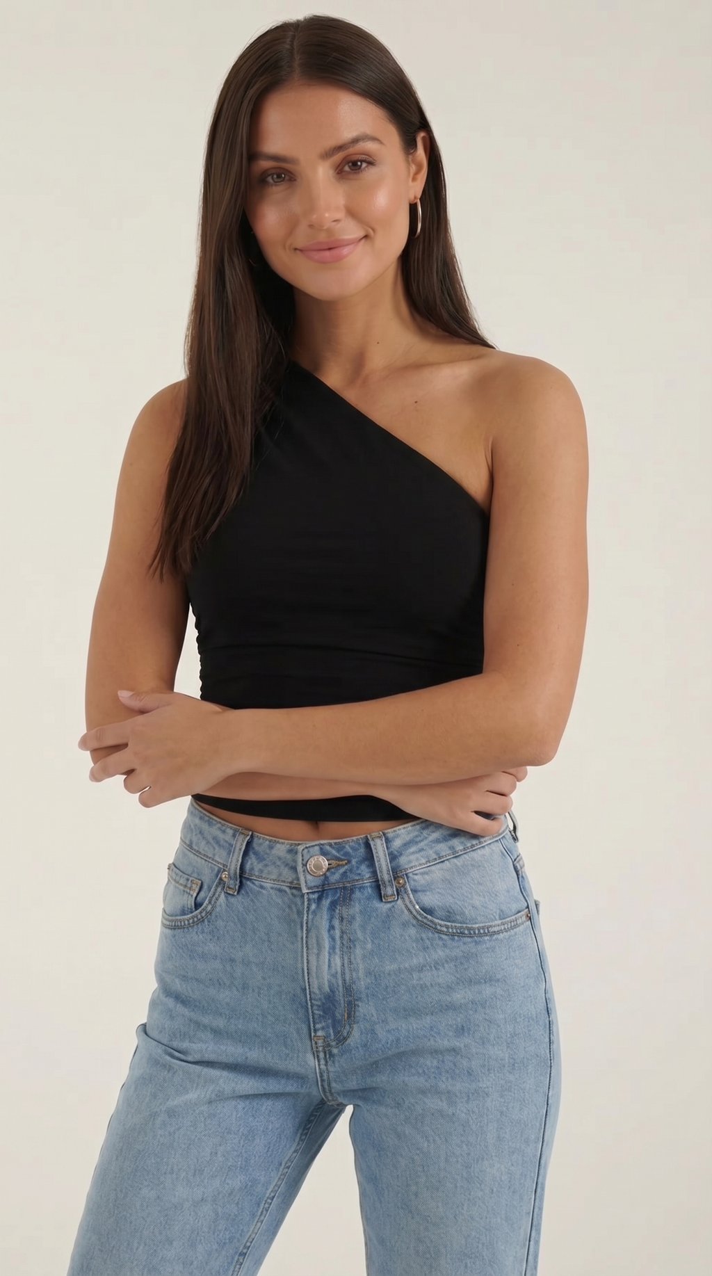 Ärmelloses One-Shoulder-Top mit seitlicher Raffung