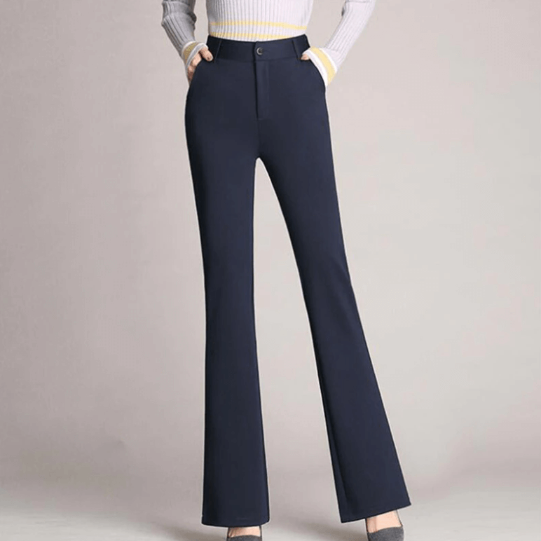 Elegant women's fabric pants high waist | Wide-cut business pants with A-line | Wrinkle-free pants for office and leisure