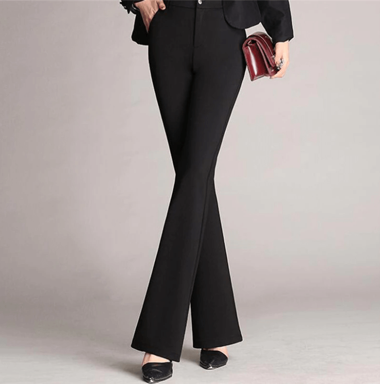 Elegant women's fabric pants high waist | Wide-cut business pants with A-line | Wrinkle-free pants for office and leisure