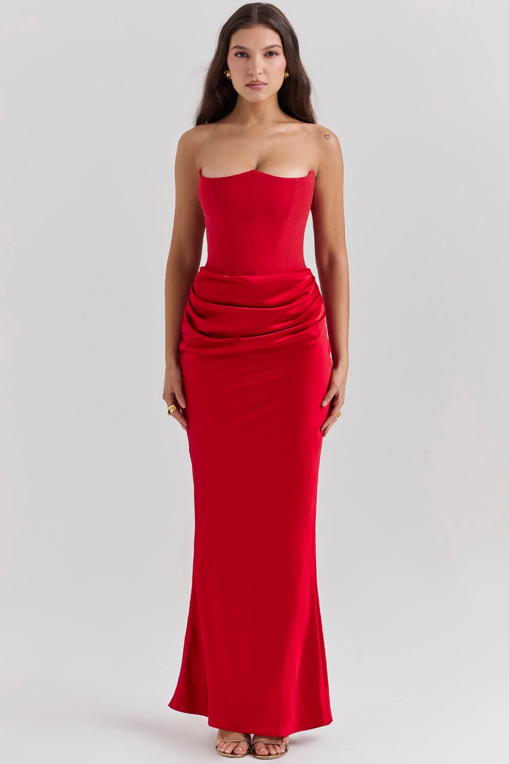 Strapless Maxi Dress for Women | Elegant Evening Dress with Ruching and Fitted Silhouette | Flowing Long Dress