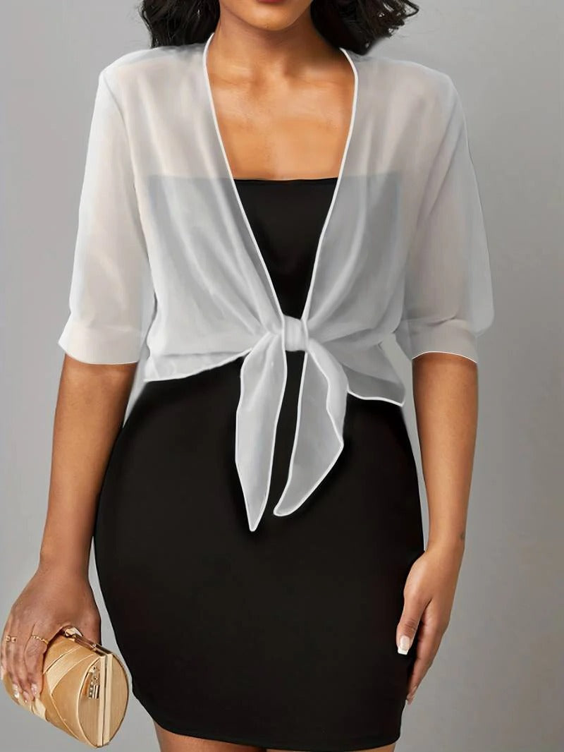 Transparent women's blouse with tie knot and 3/4 sleeves