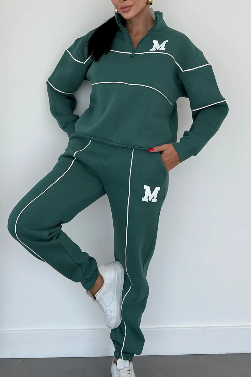 Damen Trainingsanzug Set mit Half-Zip Sweater und Kontraststreifen | Sportlicher Zweiteiler im Relaxed Fit für Alltag und Freizeit