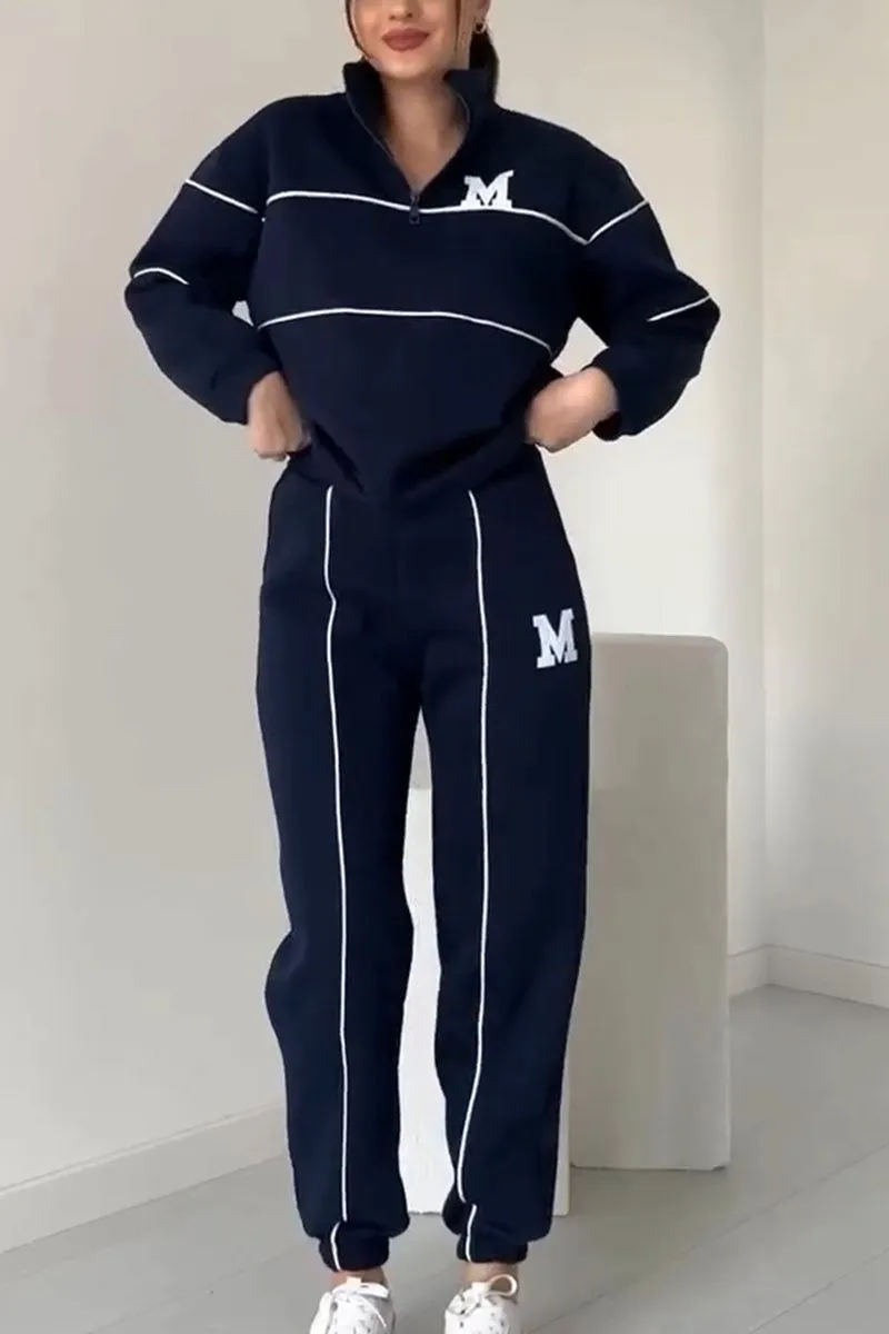 Damen Trainingsanzug Set mit Half-Zip Sweater und Kontraststreifen | Sportlicher Zweiteiler im Relaxed Fit für Alltag und Freizeit