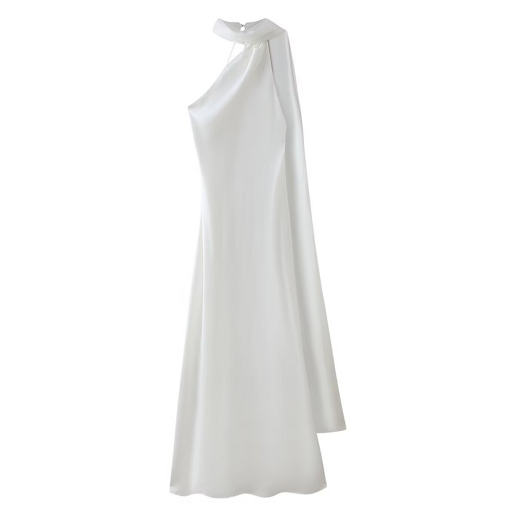 Luxurious satin maxi dress for festive occasions
