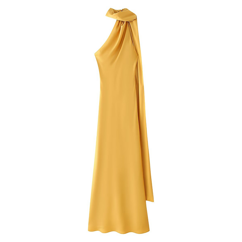 Luxurious satin maxi dress for festive occasions