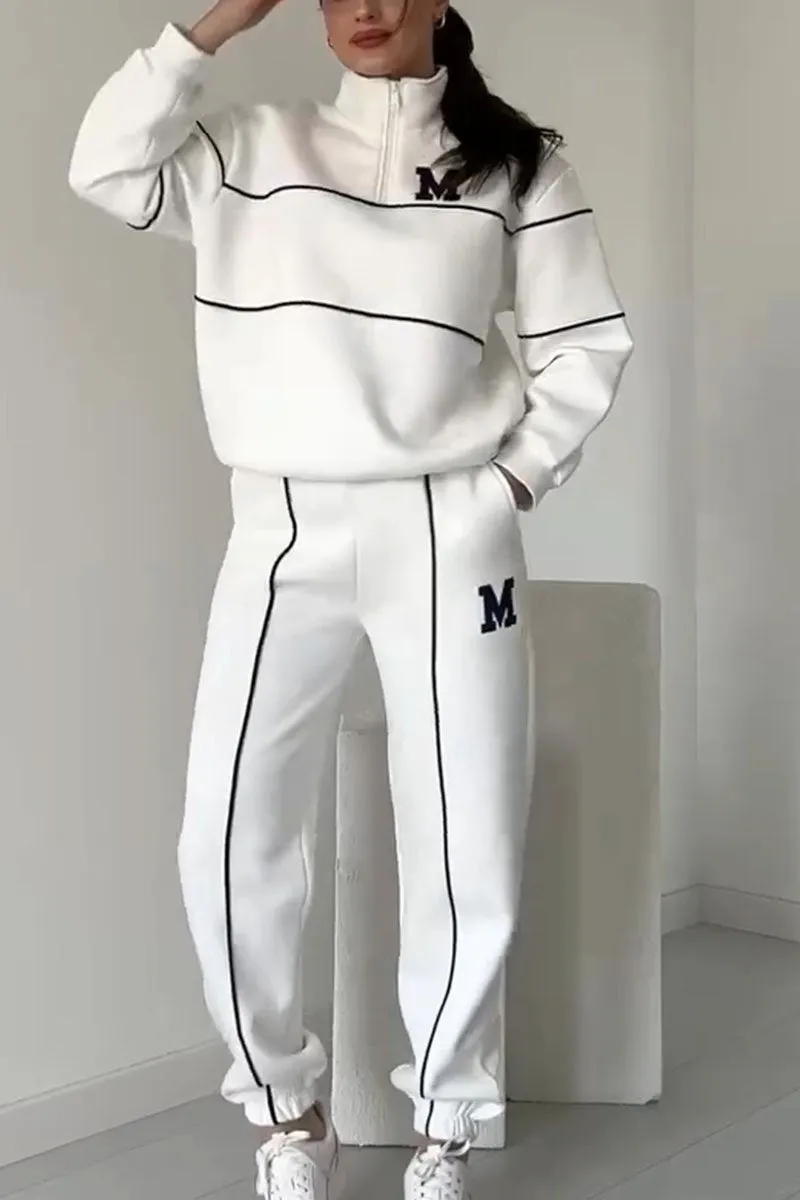 Damen Trainingsanzug Set mit Half-Zip Sweater und Kontraststreifen | Sportlicher Zweiteiler im Relaxed Fit für Alltag und Freizeit