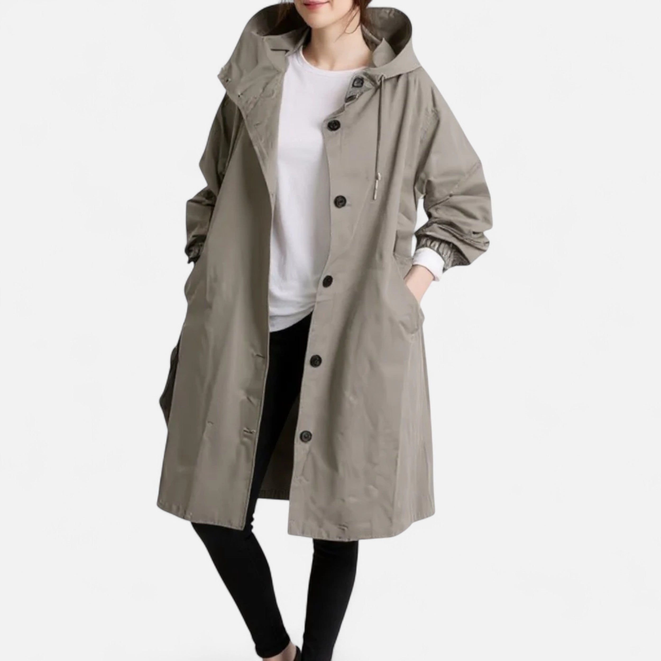 Zeitloser wasserdichter Damen-Trenchcoat mit Kapuze