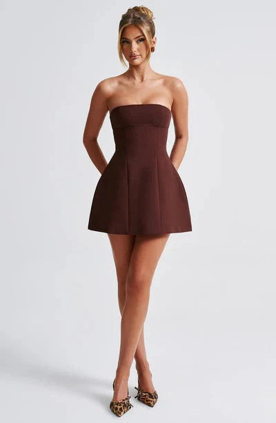 Trägerloses Cocktail-Minikleid mit Ballonrock für Damen