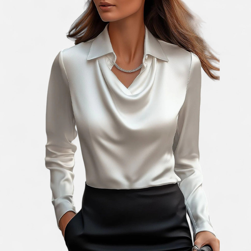 Satinbluse mit Wasserfallausschnitt für Damen – Elegantes Design & Zeitloser Stil