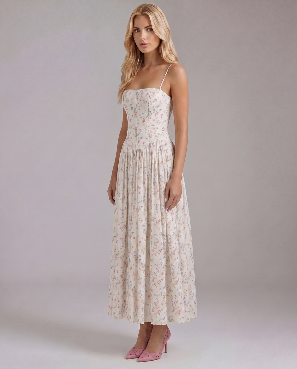 Cielle Floral Midi Dress - Floral Print