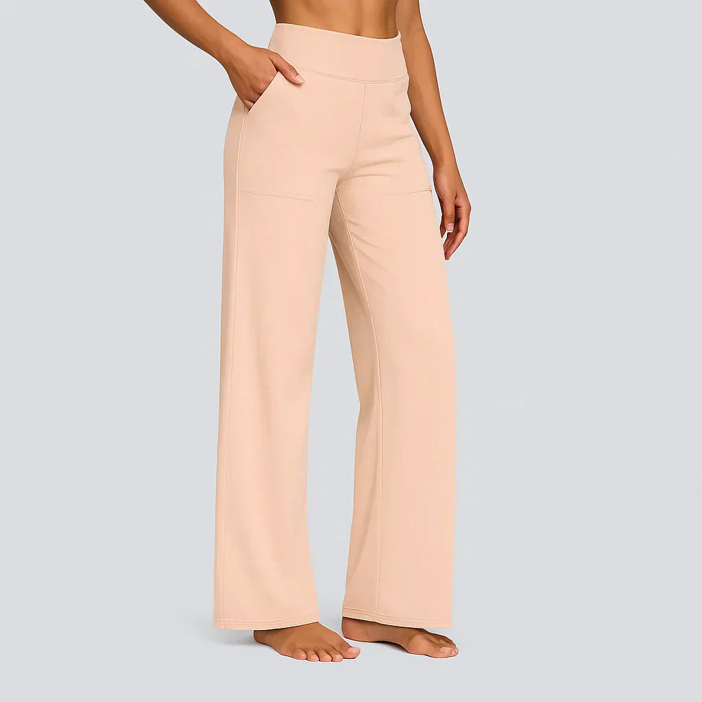 High Waist Hose Damen | Stoffhose mit weitem Bein und praktischen Taschen | Elegante Business Hose für Büro und Alltag