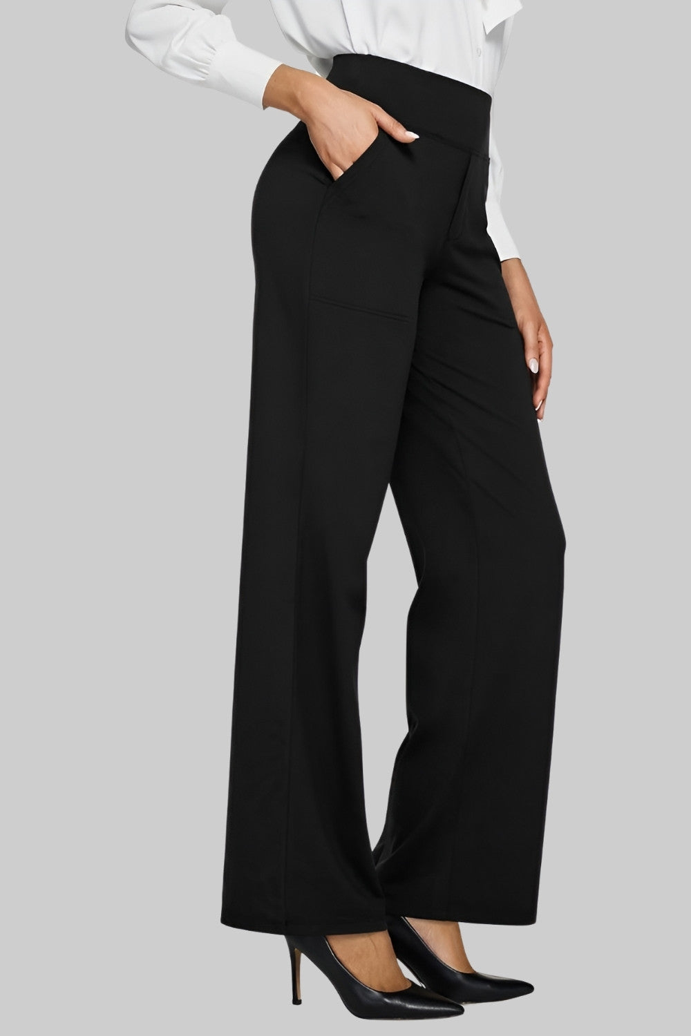 High Waist Hose Damen | Stoffhose mit weitem Bein und praktischen Taschen | Elegante Business Hose für Büro und Alltag