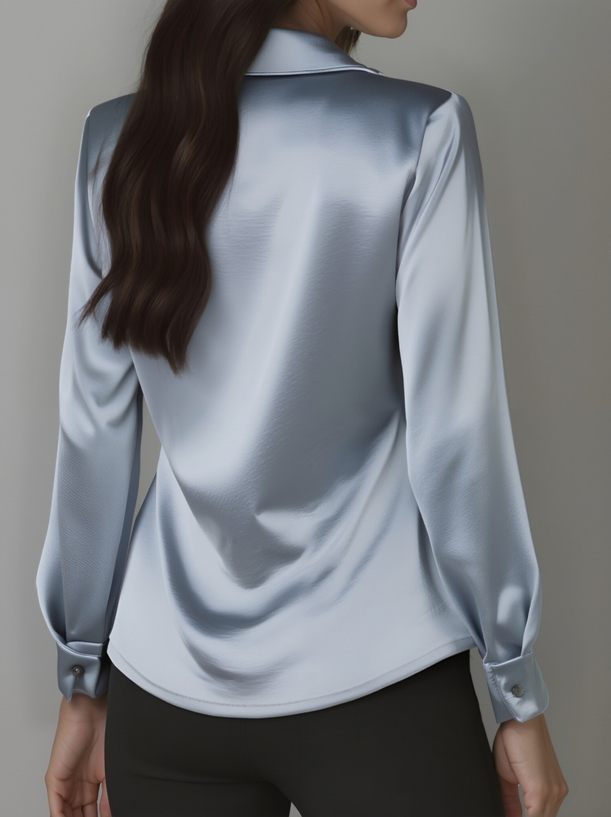 Women's Satin Blouse with Draped Neckline – Elegant Long-Sleeve Top