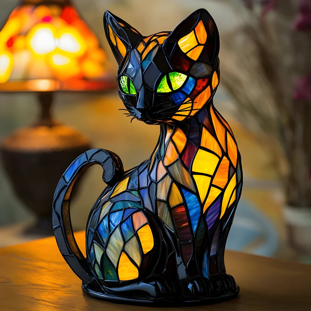 Handgefertigte Katzenlampe - Farbwechsel Tischleuchte aus Glas