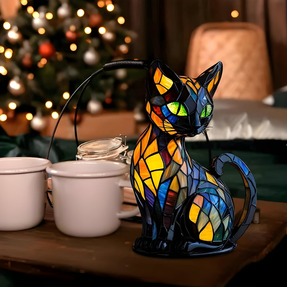 Handgefertigte Katzenlampe - Farbwechsel Tischleuchte aus Glas
