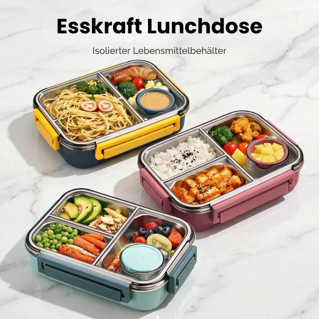 Thermische Lunchbox aus Edelstahl mit Fächern – auslaufsicherer Behälter für warme Speisen unterwegs
