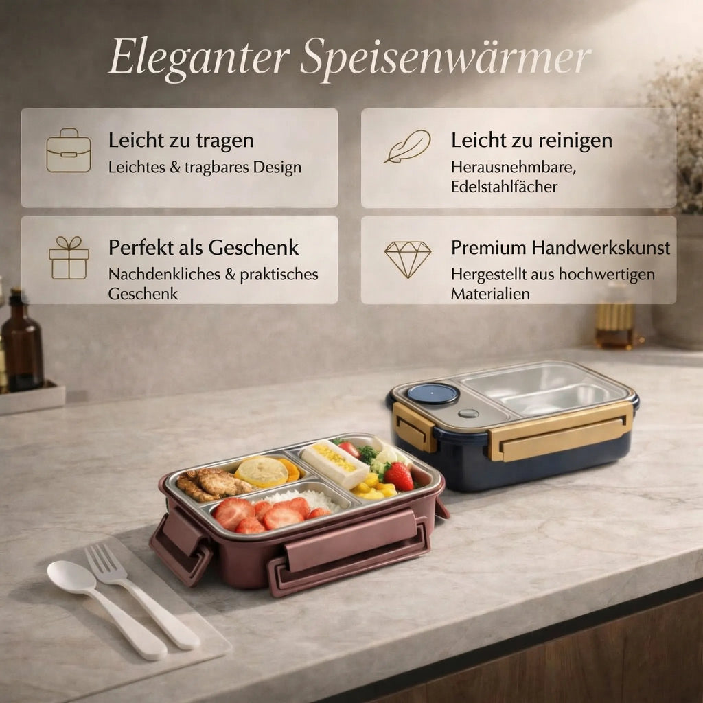 Thermische Lunchbox aus Edelstahl mit Fächern – auslaufsicherer Behälter für warme Speisen unterwegs