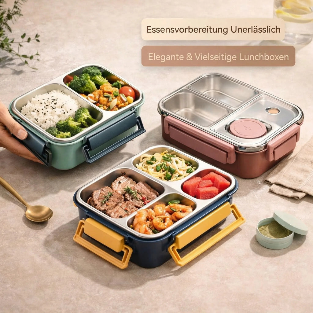Thermische Lunchbox aus Edelstahl mit Fächern – auslaufsicherer Behälter für warme Speisen unterwegs
