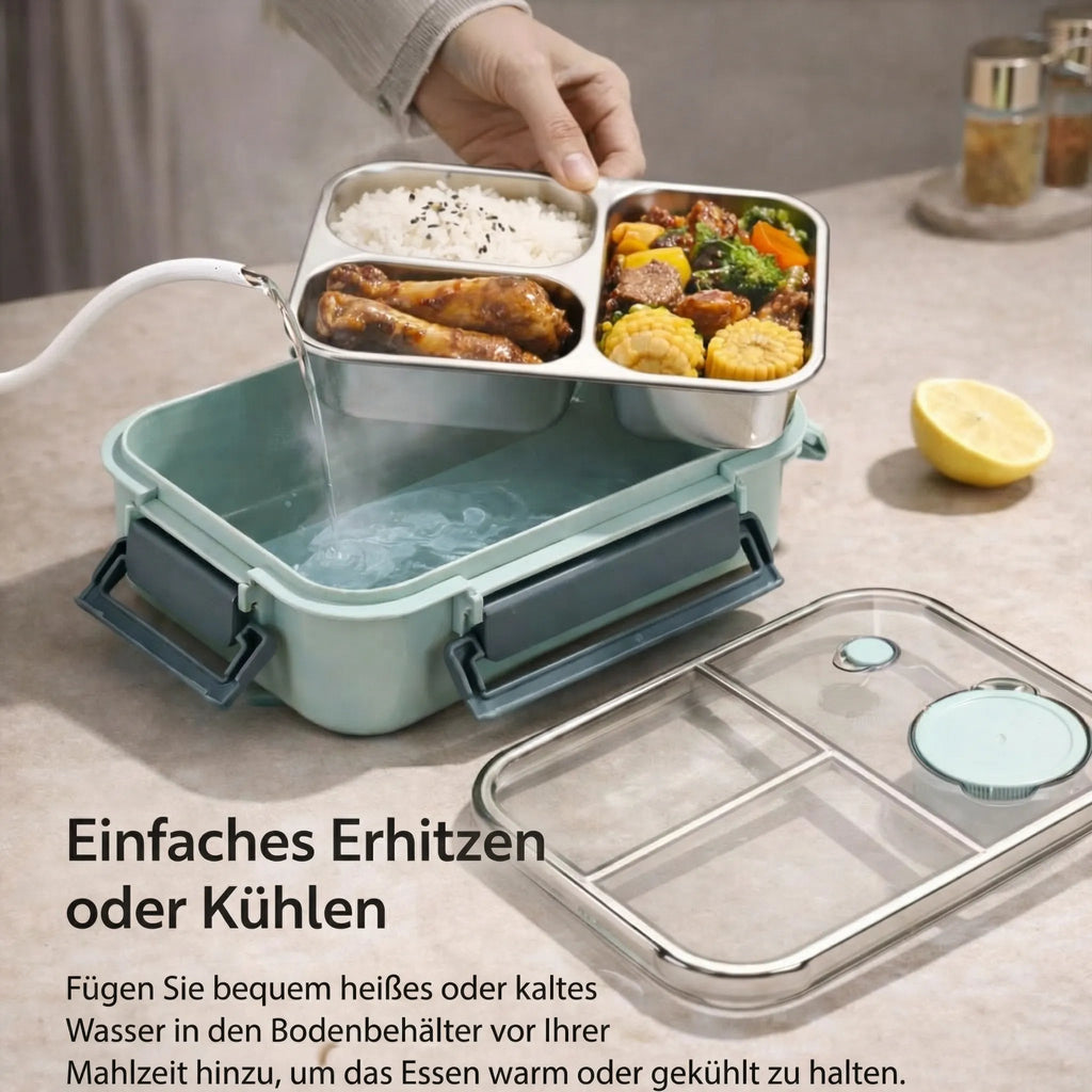 Thermische Lunchbox aus Edelstahl mit Fächern – auslaufsicherer Behälter für warme Speisen unterwegs