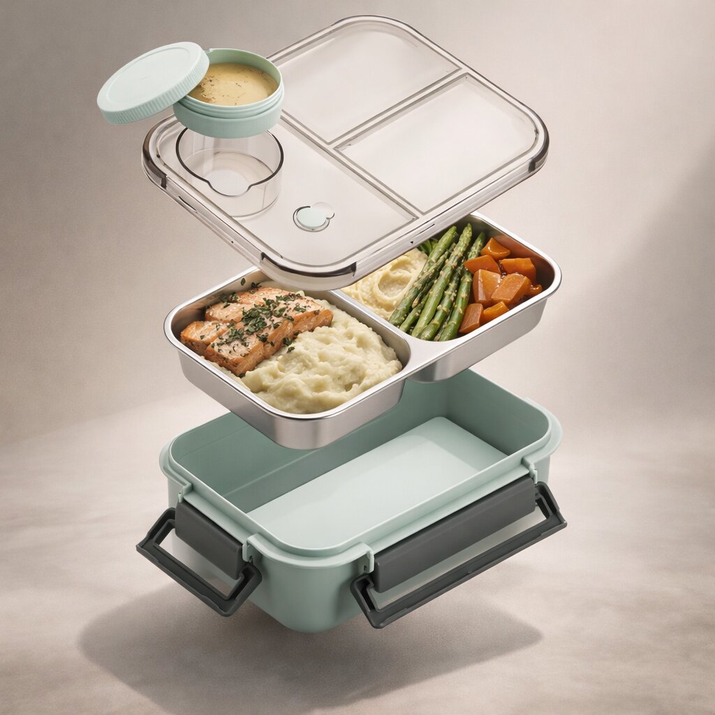 Thermische Lunchbox aus Edelstahl mit Fächern – auslaufsicherer Behälter für warme Speisen unterwegs