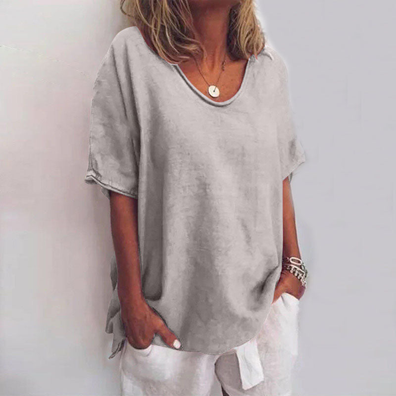Damen T-Shirt locker geschnitten mit Rundhalsausschnitt | Kurzarm Bluse in weiter Passform | Bequemes Freizeit Oberteil