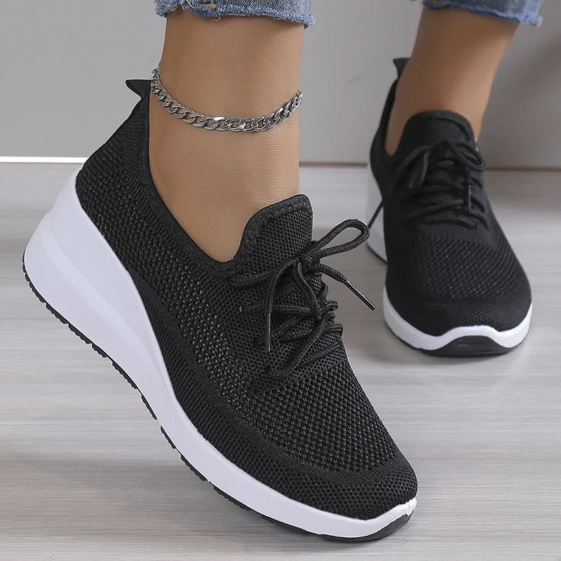 Damen Sneaker mit Keilabsatz und Plateau – Atmungsaktives Mesh