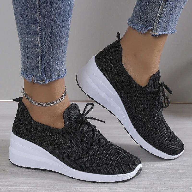 Damen Sneaker mit Keilabsatz und Plateau – Atmungsaktives Mesh