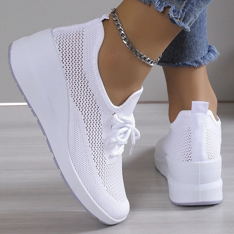 Damen Sneaker mit Keilabsatz und Plateau – Atmungsaktives Mesh