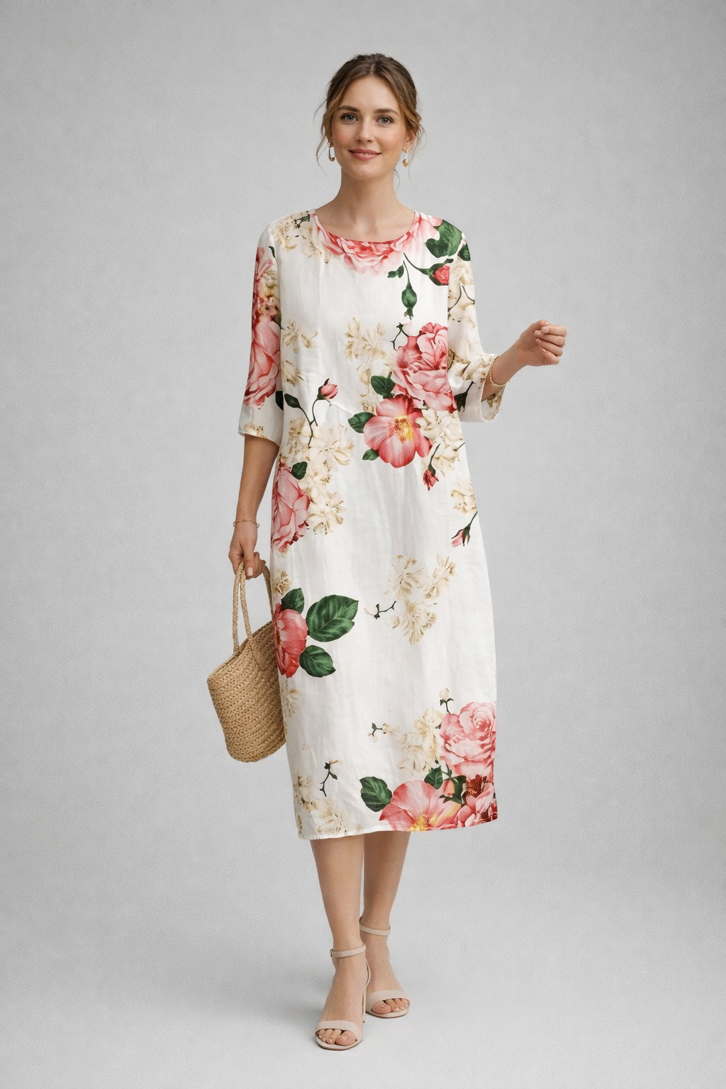 Damen Sommerkleid mit Blumenmuster | Leichtes Midikleid aus Baumwolle | Luftiges Design für Alltag und besondere Anlässe