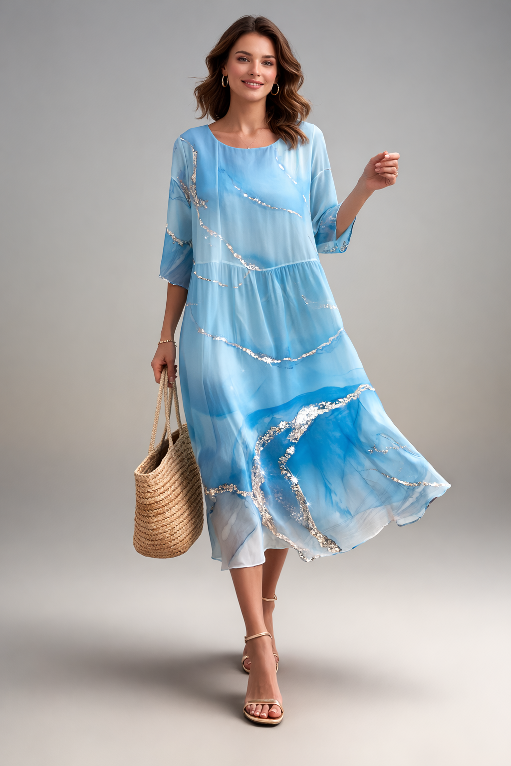 Damen Sommerkleid mit Blumenmuster | Leichtes Midikleid aus Baumwolle | Luftiges Design für Alltag und besondere Anlässe