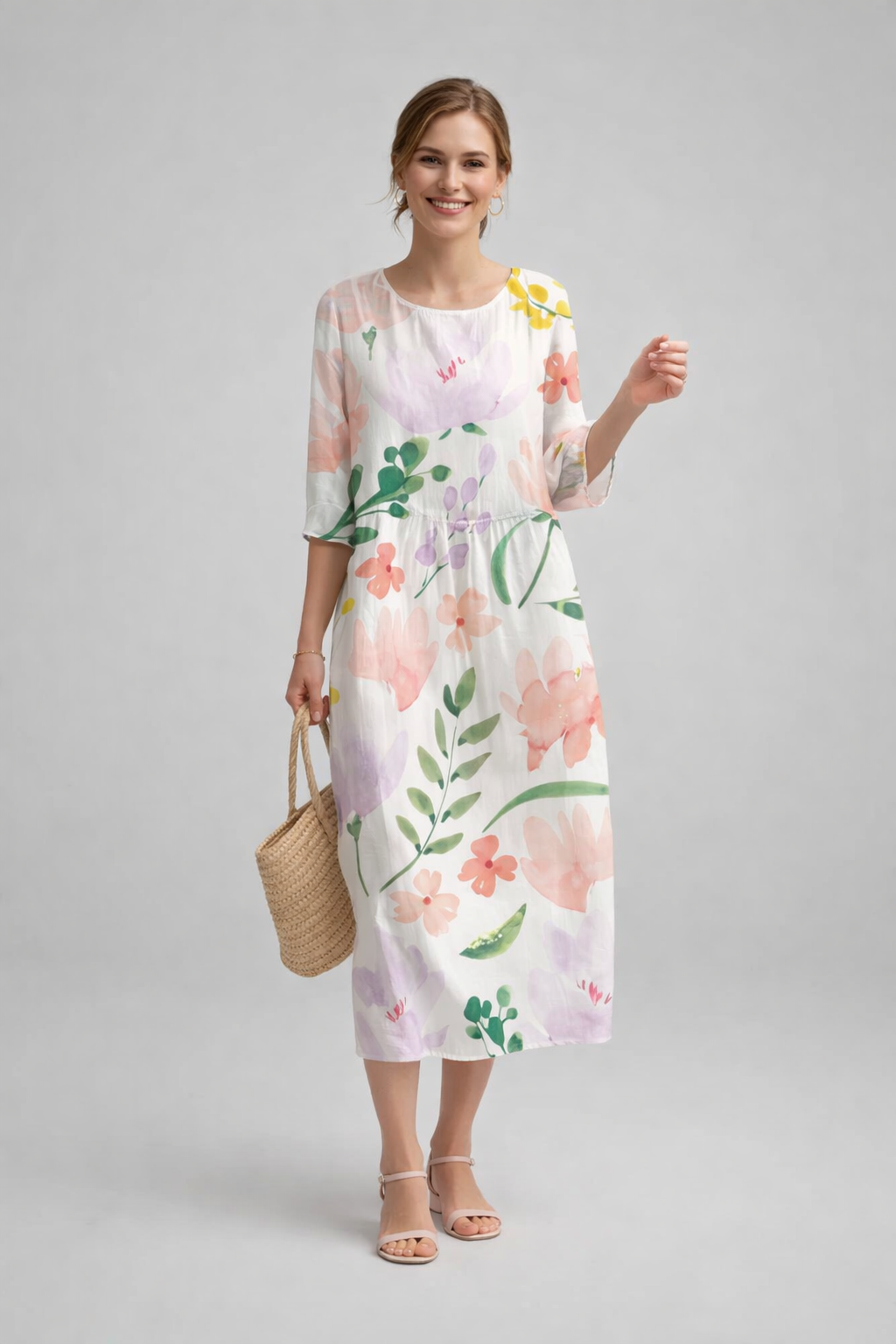 Damen Sommerkleid mit Blumenmuster | Leichtes Midikleid aus Baumwolle | Luftiges Design für Alltag und besondere Anlässe