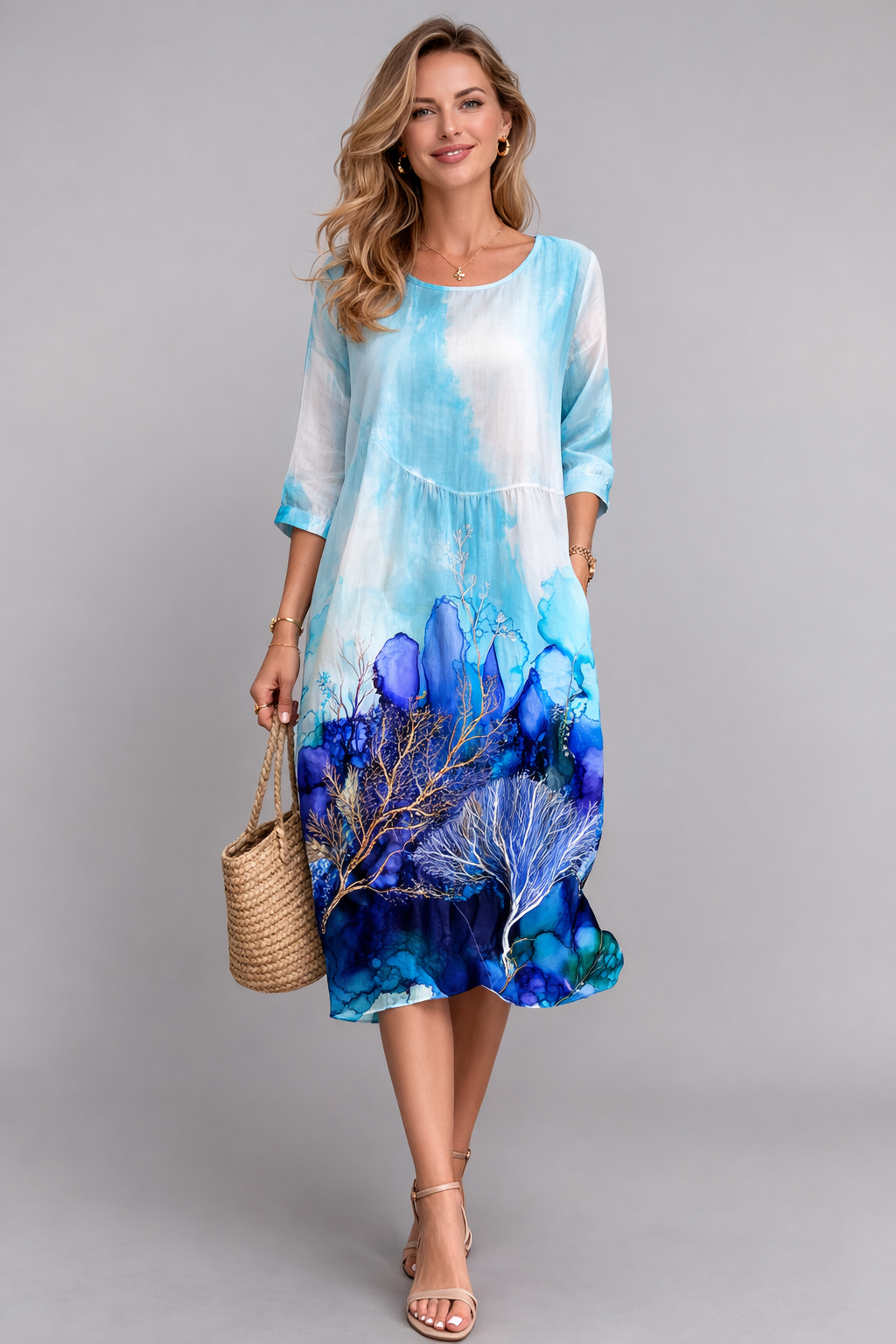 Damen Sommerkleid mit Blumenmuster | Leichtes Midikleid aus Baumwolle | Luftiges Design für Alltag und besondere Anlässe