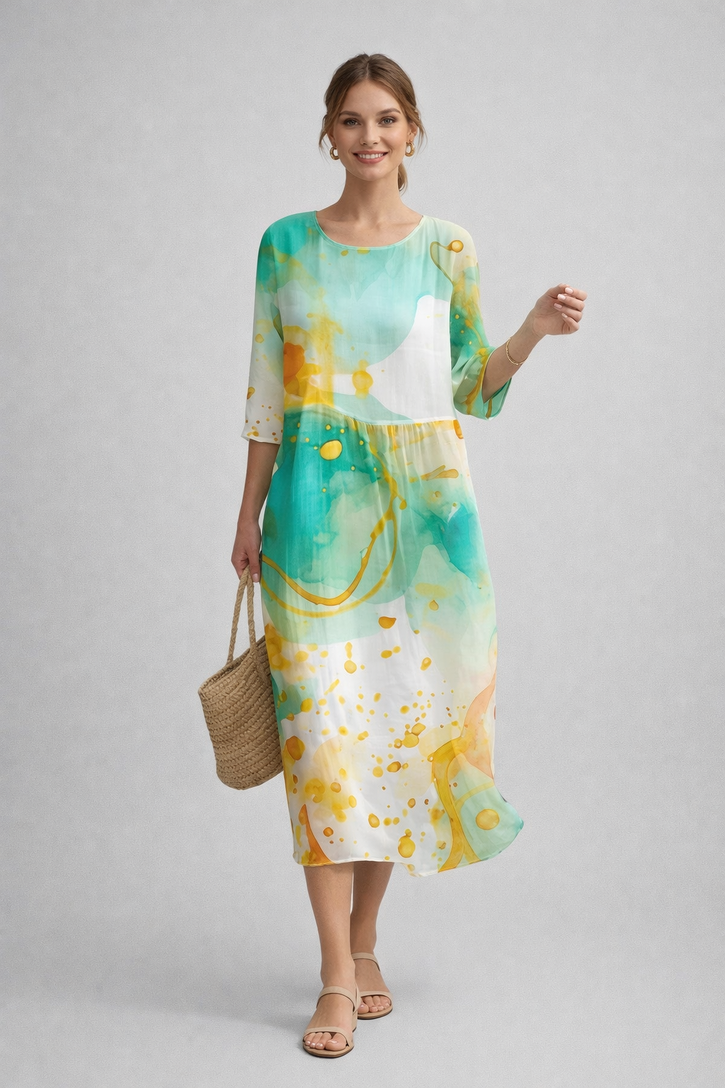 Damen Sommerkleid mit Blumenmuster | Leichtes Midikleid aus Baumwolle | Luftiges Design für Alltag und besondere Anlässe