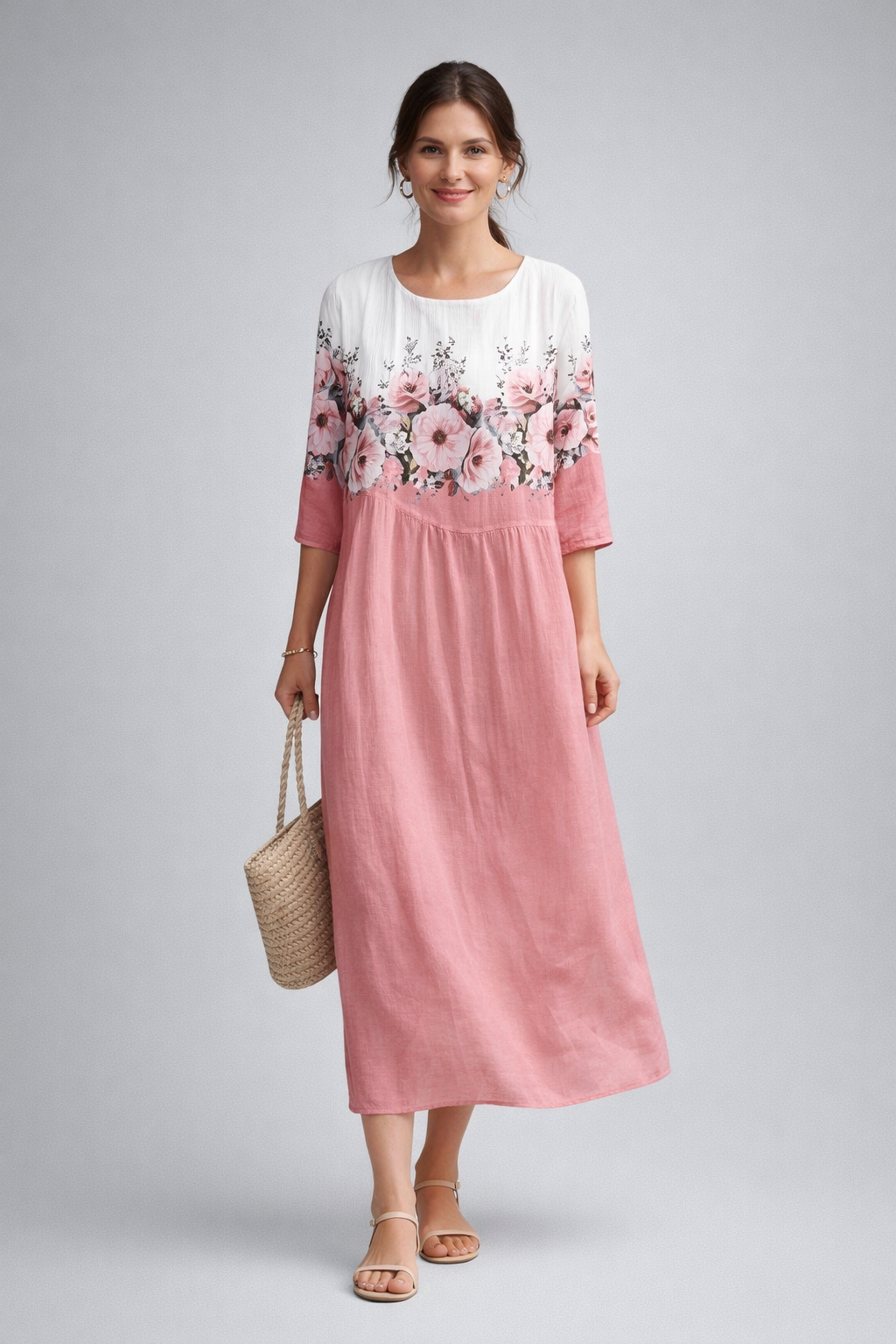 Damen Sommerkleid mit Blumenmuster | Leichtes Midikleid aus Baumwolle | Luftiges Design für Alltag und besondere Anlässe