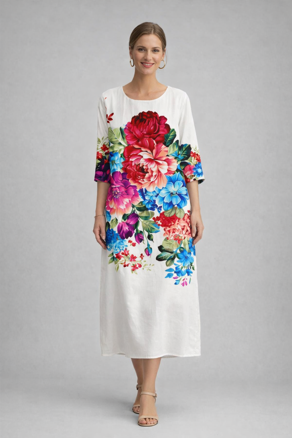 Damen Sommerkleid mit Blumenmuster | Leichtes Midikleid aus Baumwolle | Luftiges Design für Alltag und besondere Anlässe