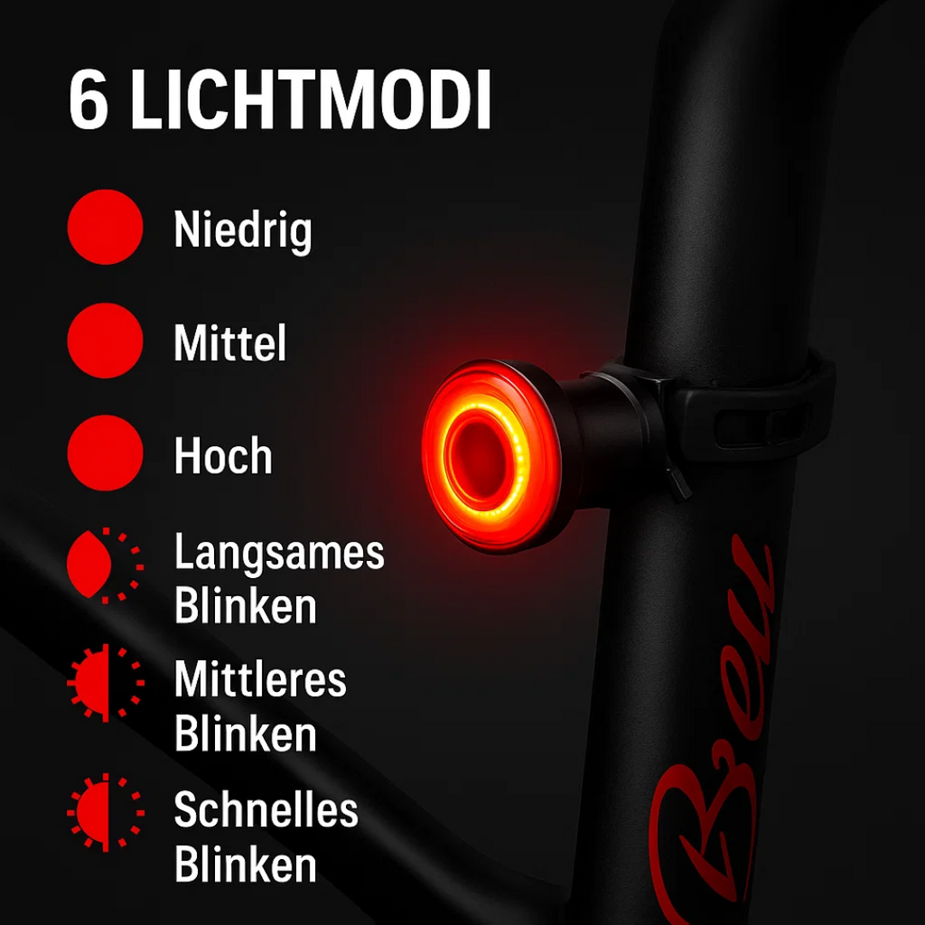 Fahrrad Rücklicht mit 6 Modi und Akku für Rennrad und Alltag
