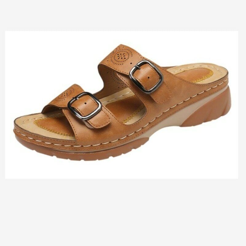 Orthopedic leather sandals for women with footbed | Comfortable summer shoes for wide feet | Wide fit & memory foam sole