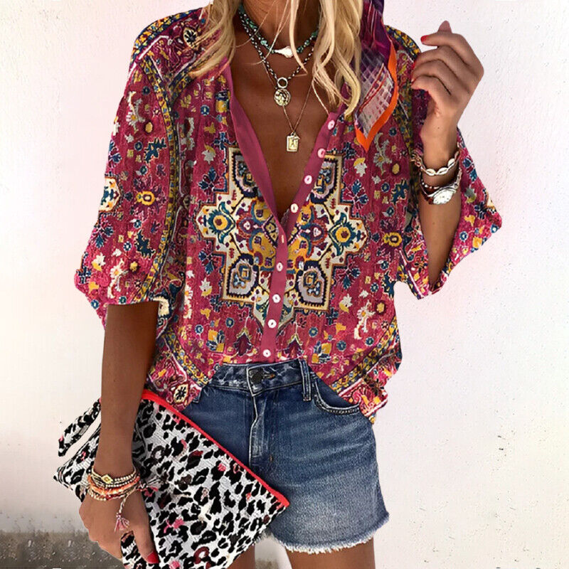 Women's blouse in boho style with floral print | Airy summer blouse with wide sleeves | Comfortable fit for warm summer days