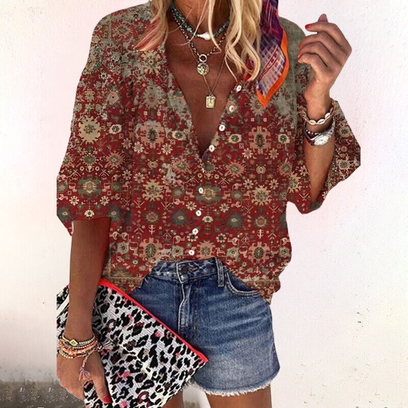 Women's blouse in boho style with floral print | Airy summer blouse with wide sleeves | Comfortable fit for warm summer days