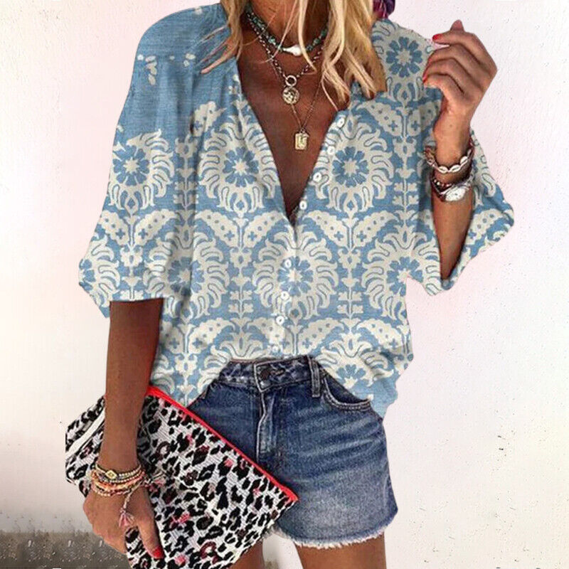 Women's blouse in boho style with floral print | Airy summer blouse with wide sleeves | Comfortable fit for warm summer days