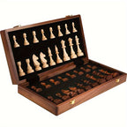 Faltbares Schachspiel aus Holz mit Figuren – tragbares Schachbrett für Reisen und Zuhause