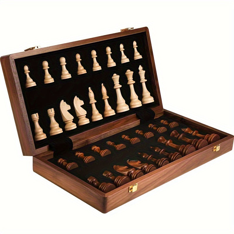 Faltbares Schachspiel aus Holz mit Figuren – tragbares Schachbrett für Reisen und Zuhause