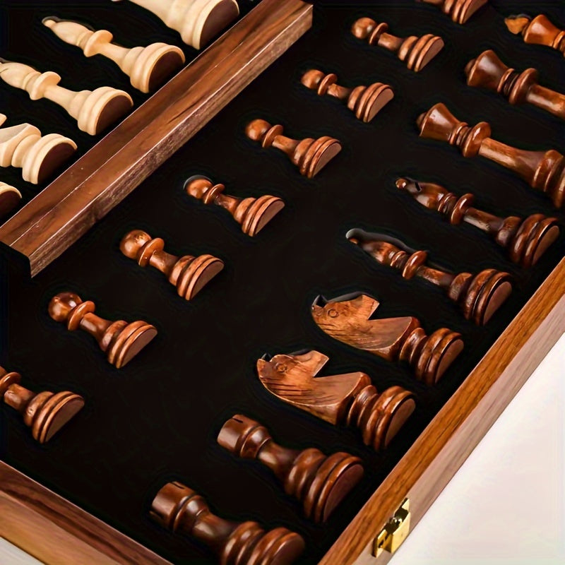 Foldable wooden chess set with pieces – portable chessboard for travel and home