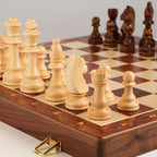 Faltbares Schachspiel aus Holz mit Figuren – tragbares Schachbrett für Reisen und Zuhause