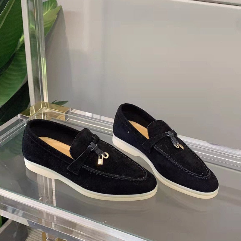 Damen Suede Loafer | Klassische Wildleder Slipper für Büro und Freizeit | Bequeme Halbschuhe mit weicher Passform