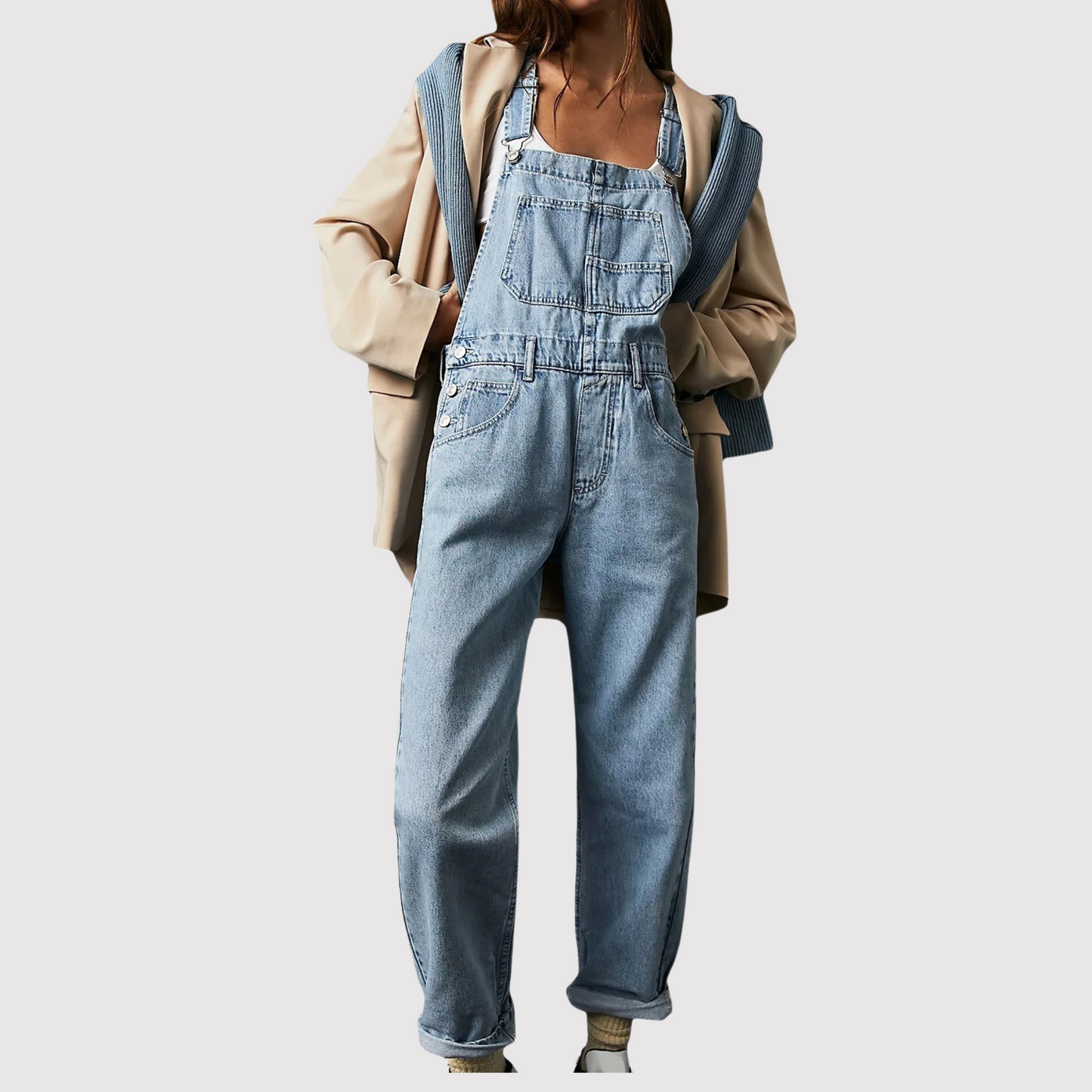 Women's Denim Overalls | Classic Jeans Overalls with Adjustable Straps and Chest Pocket | Comfortable Full-Length Jumpsuit